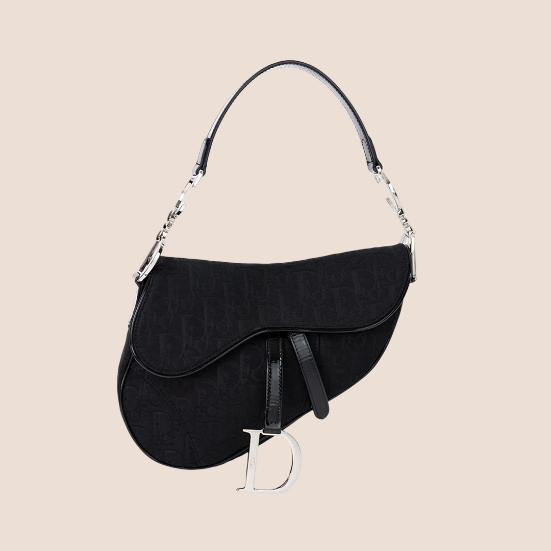 CHRISTIAN D1OR BLACK TROTTER CANVAS SADDLE BAG