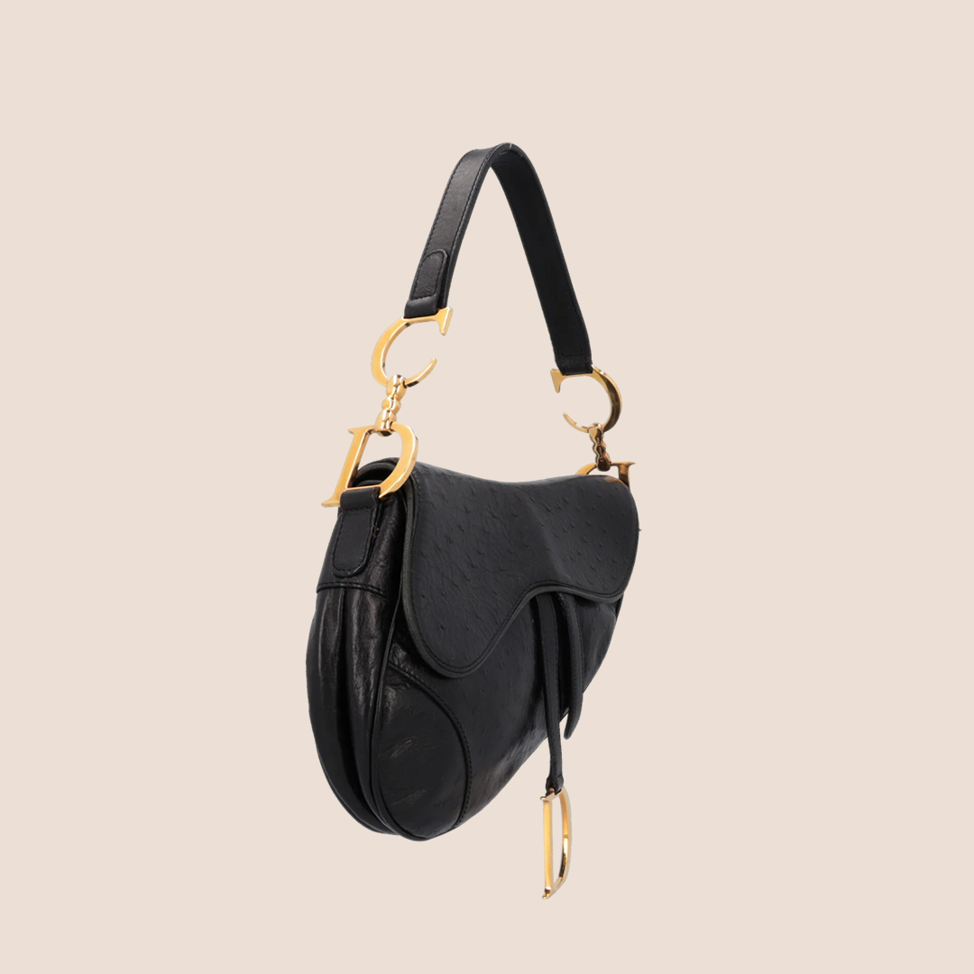 CHRISTIAN D1OR 2000 BLACK OSTRICH SADDLE BAG