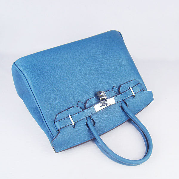 HMS Birkin 30cm Togo Leather Handbags Blue Silver