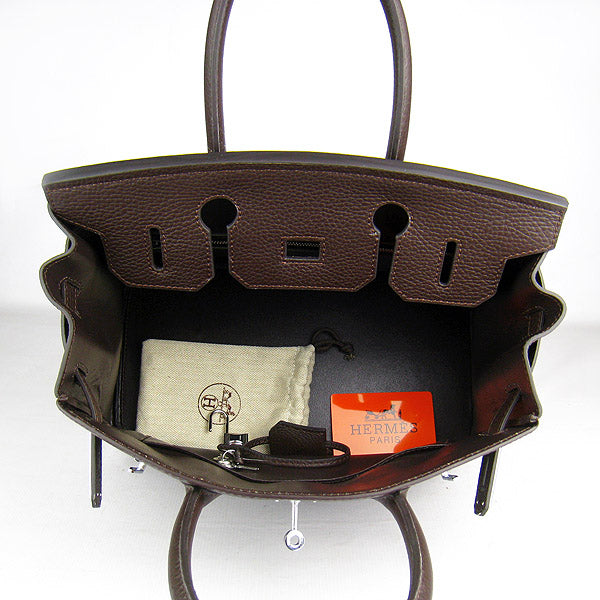 HMS Birkin 30cm Togo Leather Handbags Dark Coffee Silver