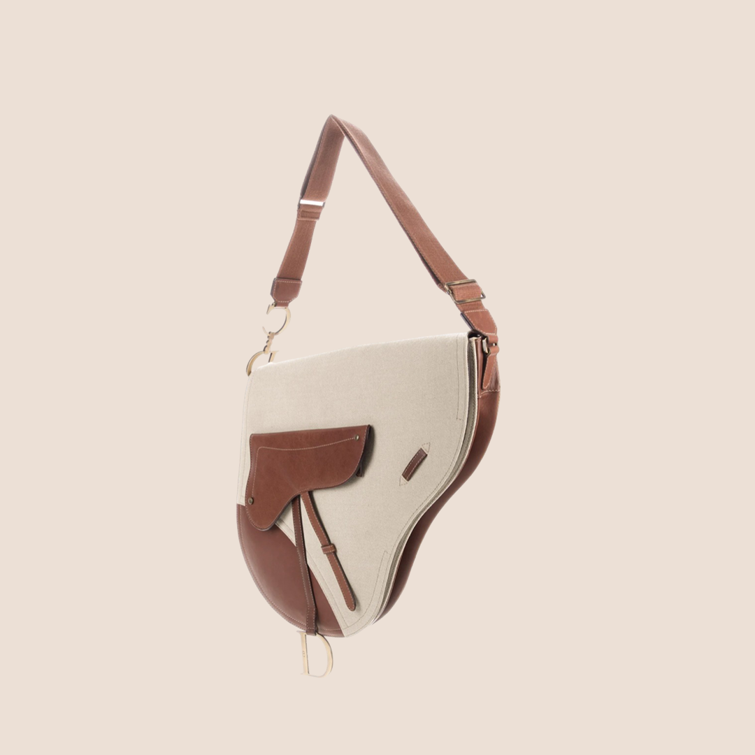CHRISTIAN D1OR 2002 NATURAL BEIGE &amp; BROWN SADDLE BAG