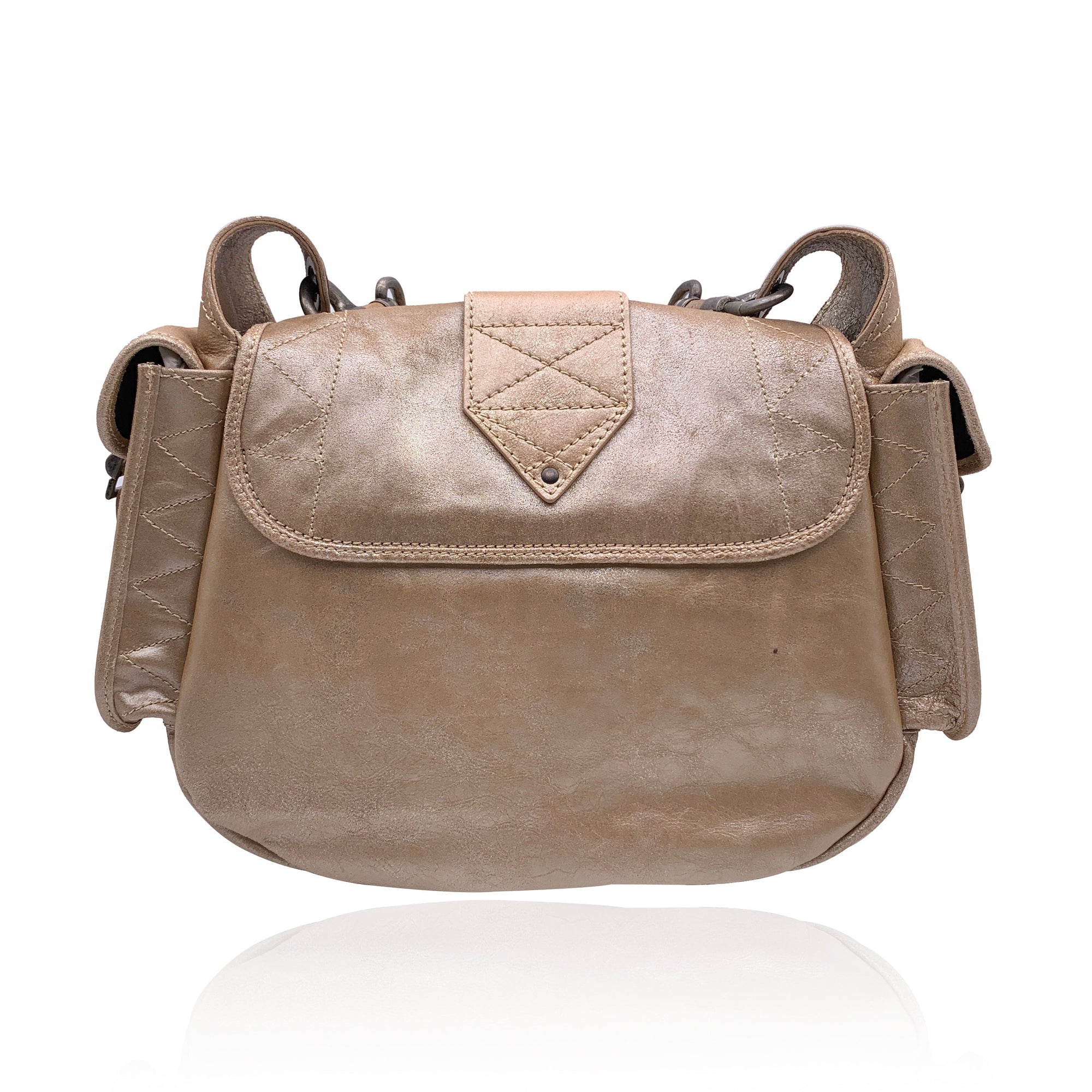 CHRISTIAN D1OR Beige Leather Rebelle Shoulder Bag Handbag