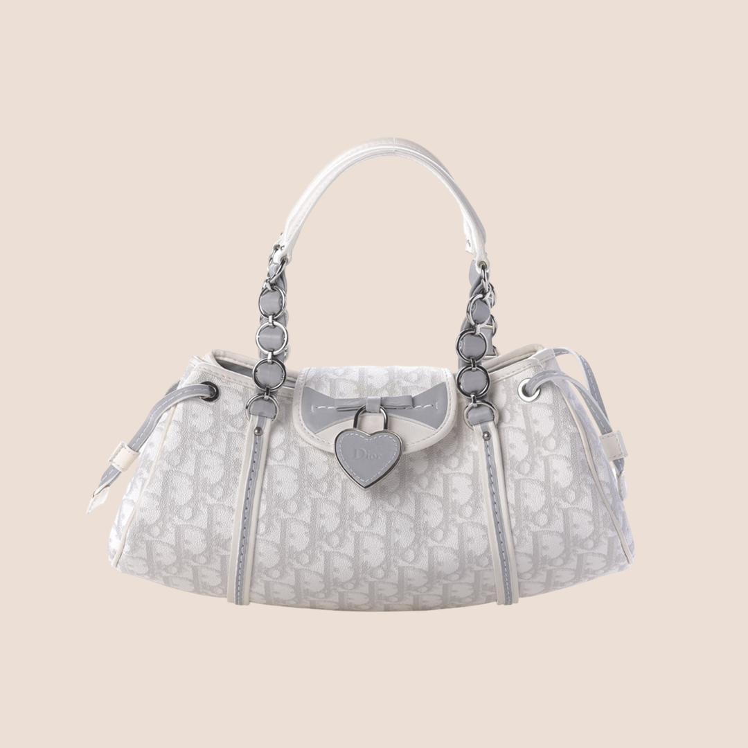CHRISTIAN D1OR 2007 GREY &amp; WHITE ROMANTIQUE TROTTER HANDBAG