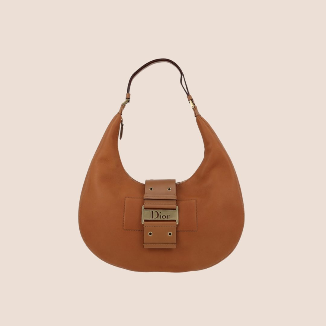 CHRISTIAN D1OR 2003 BROWN LEATHER STREET CHIC HALF MOON HOBO BAG