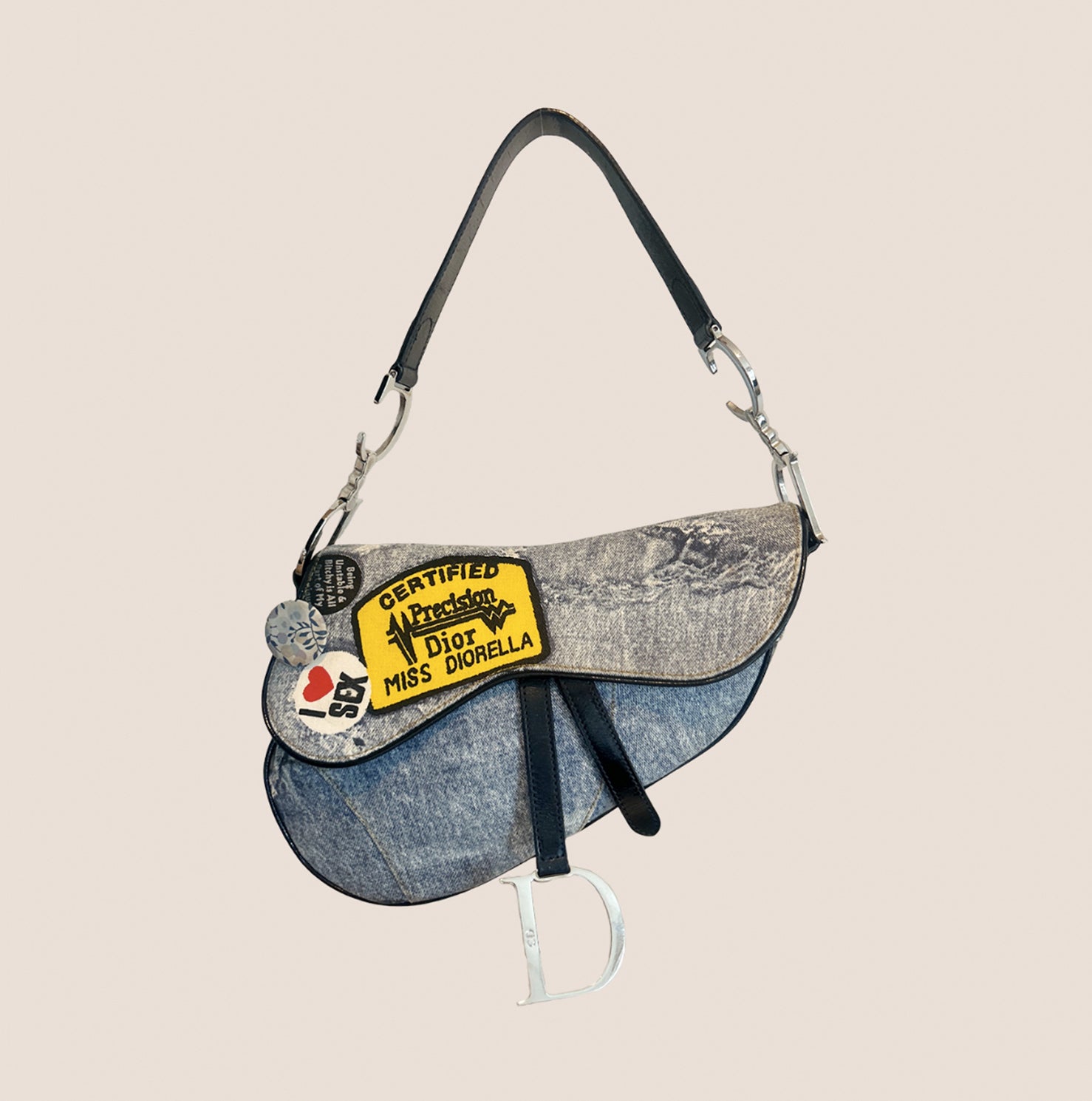 CHRISTIAN D1OR 2001 DENIM "MISS D1ORELLA" SADDLE BAG