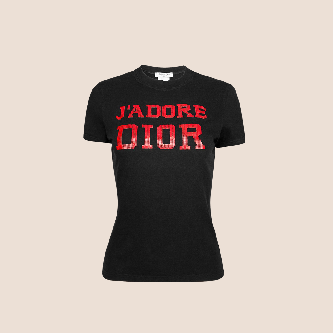 CHRISTIAN D1OR "J'ADORE D1OR" METAL LOGO T-SHIRT