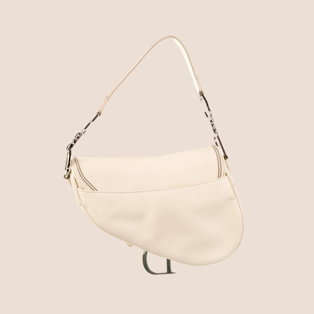 CHRISTIAN D1OR 2001 CREAM LEATHER SADDLE BAG