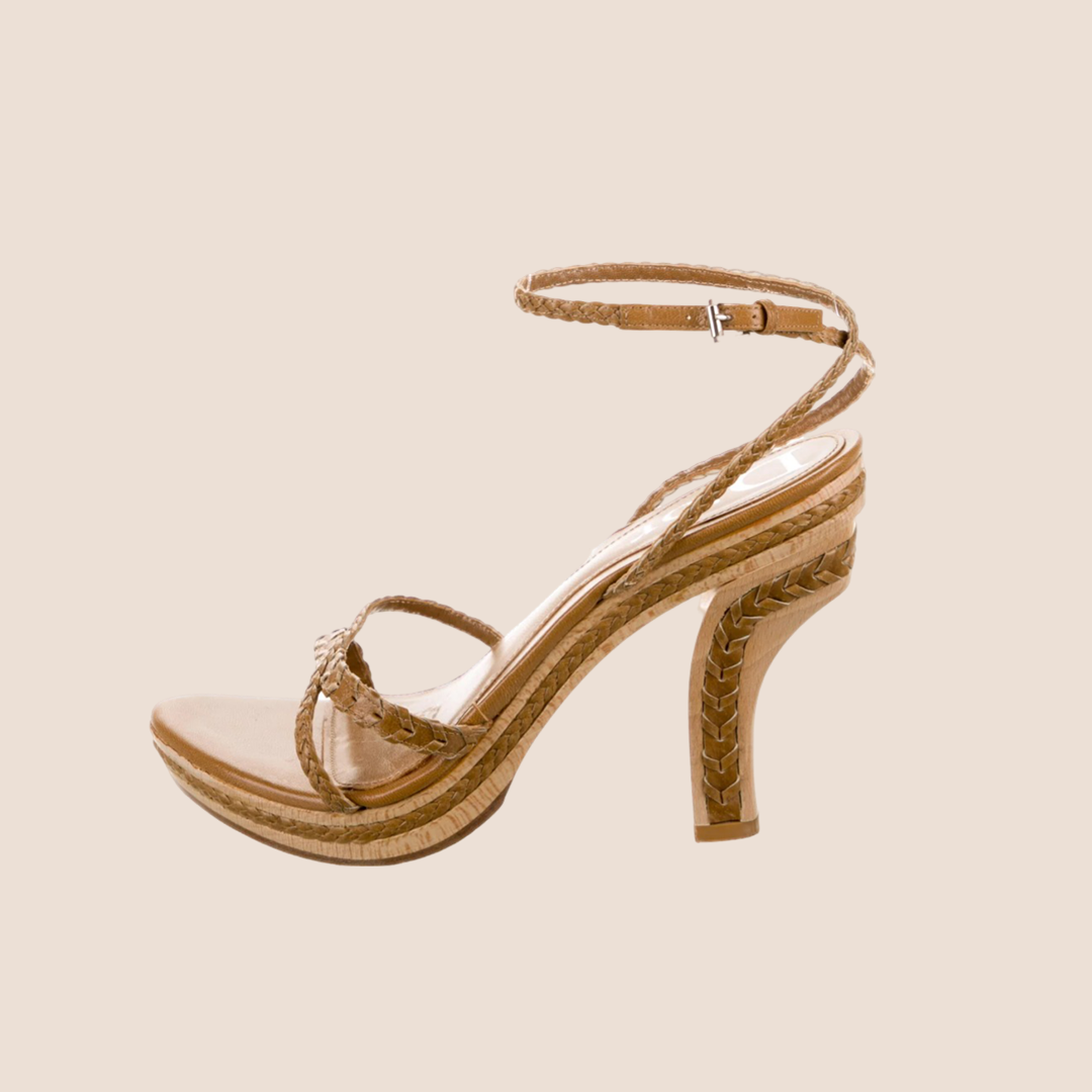 CHRISTIAN D1OR BROWN LEATHER BRAIDED SANDALS