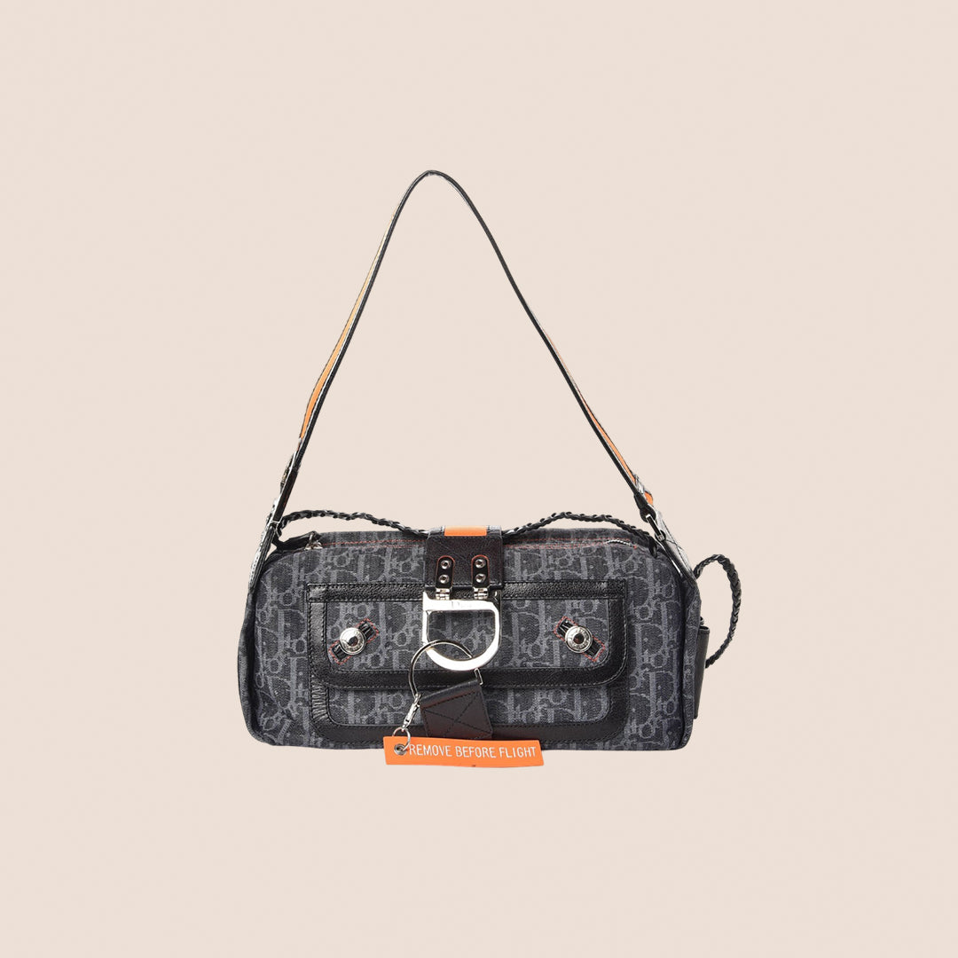 CHRISTIAN D1OR 2005 DENIM OBLIQUE FLIGHT BAG