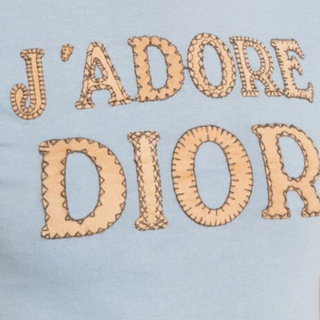 CHRISTIAN D1OR BLUE "J'ADORE D1OR" PATCH LOGO T-SHIRT