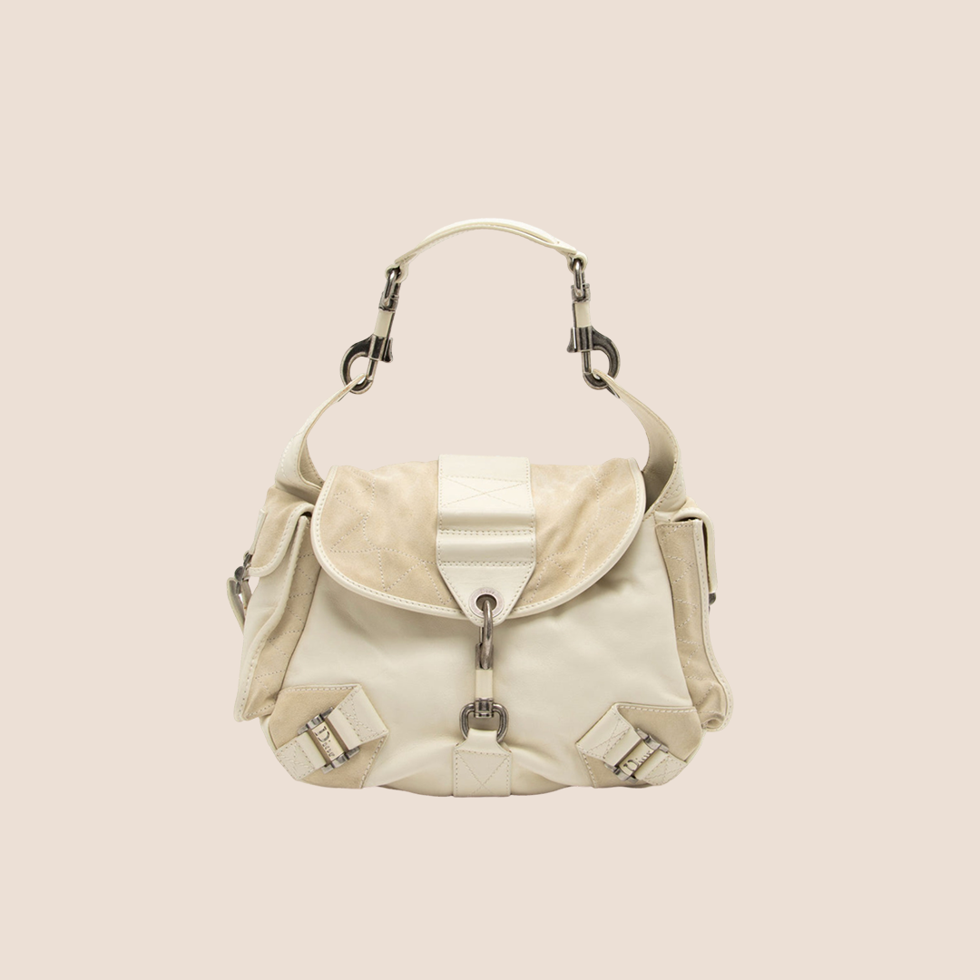 CHRISTIAN D1OR 2006 CREAM SUEDE REBELLE BAG