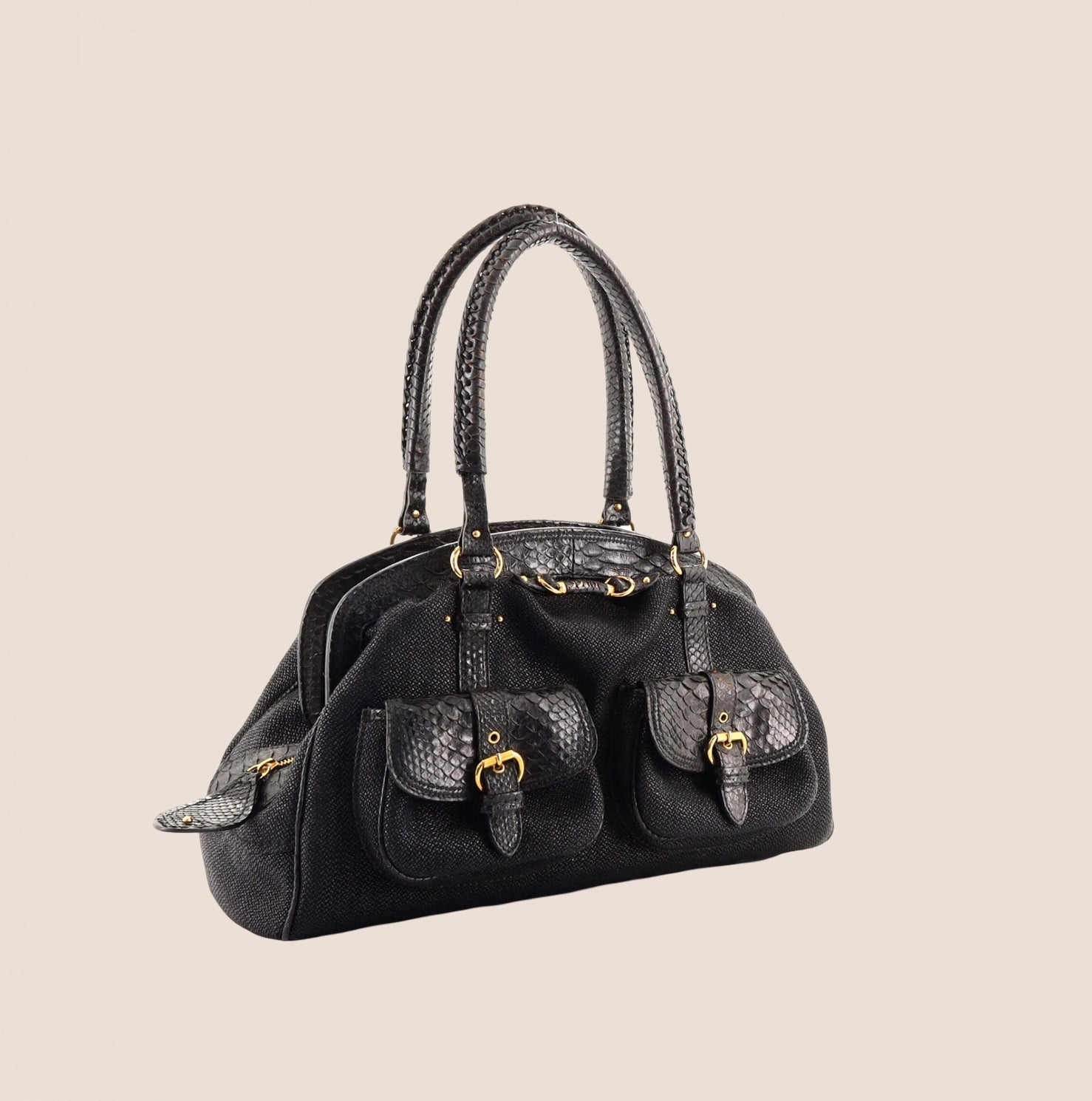 CHRISTIAN D1OR BLACK PYTHON DETECTIVE BAG