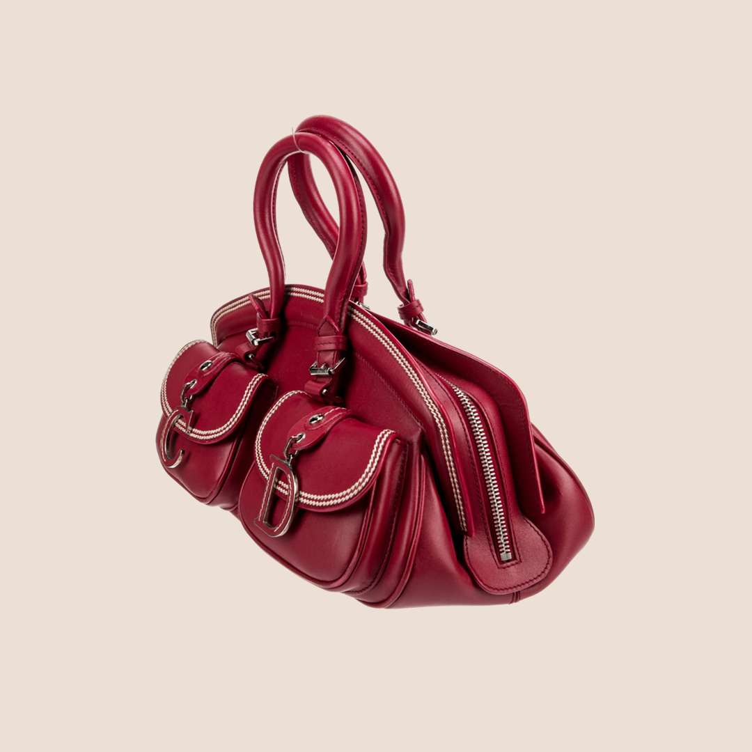CHRISTIAN D1OR 2005 RED LEATHER DETECTIVE BAG