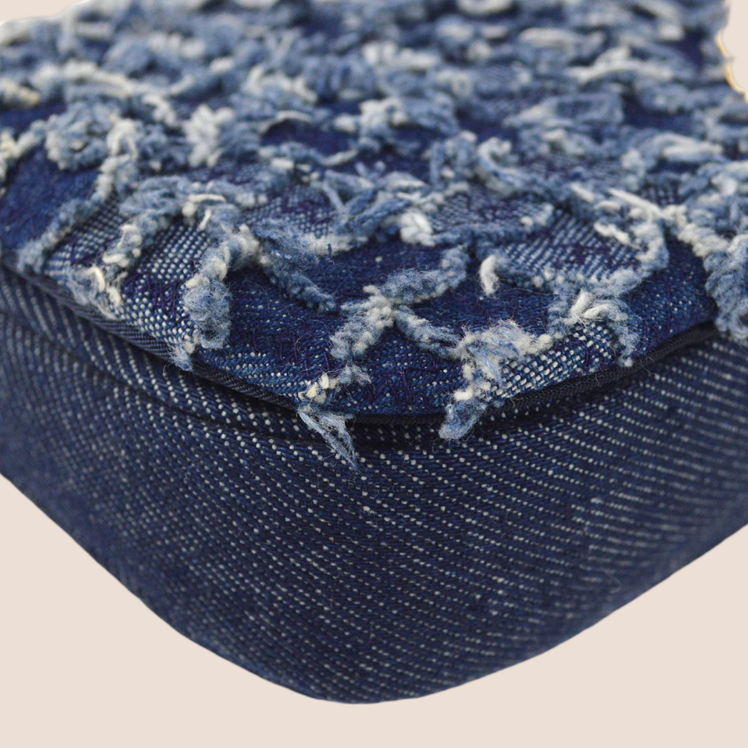 CHRISTIAN D1OR BLUE TEXTURED DENIM MALICE BAG