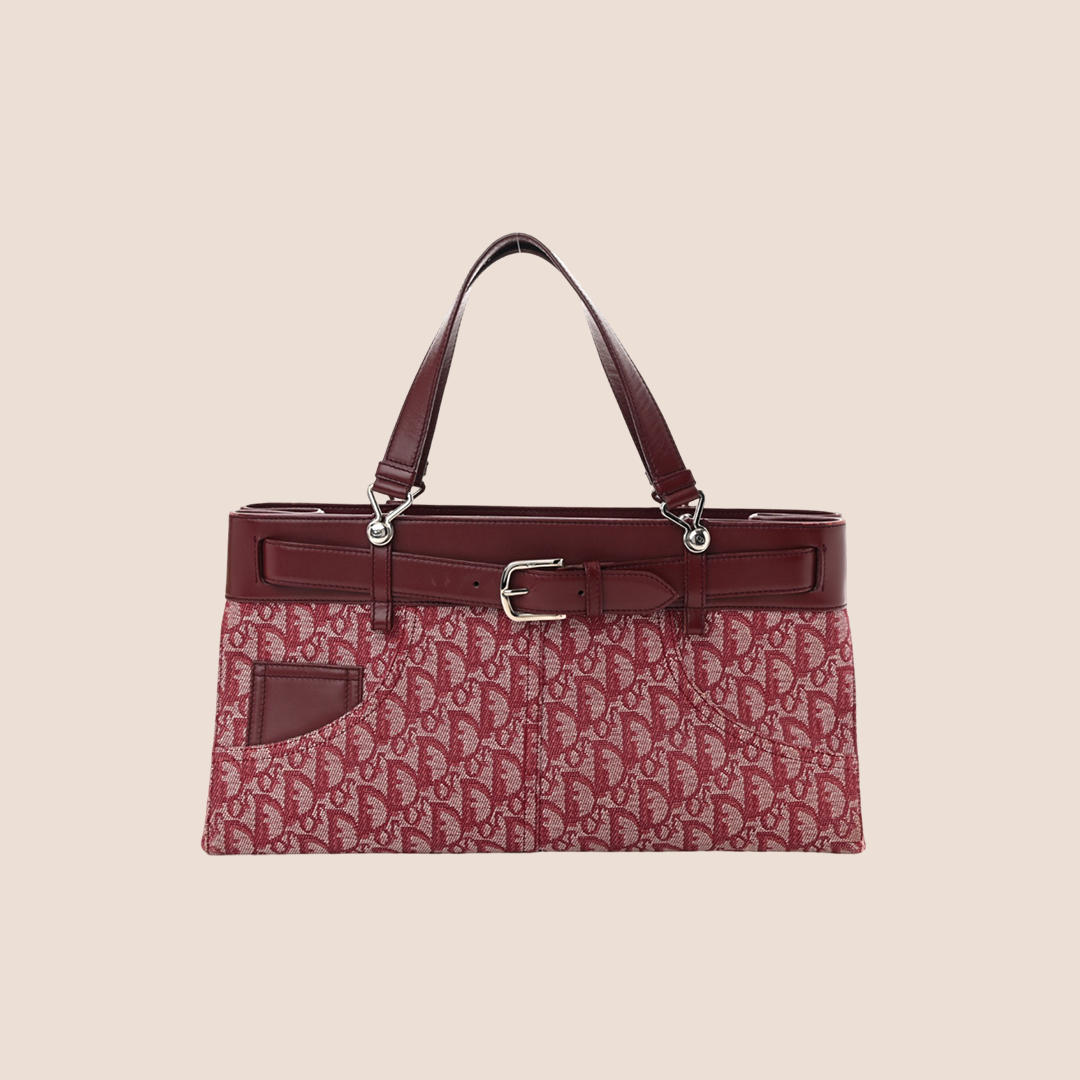 CHRISTIAN D1OR BURGUNDY TROTTER BELTED JEANS EVERYDAY BAG