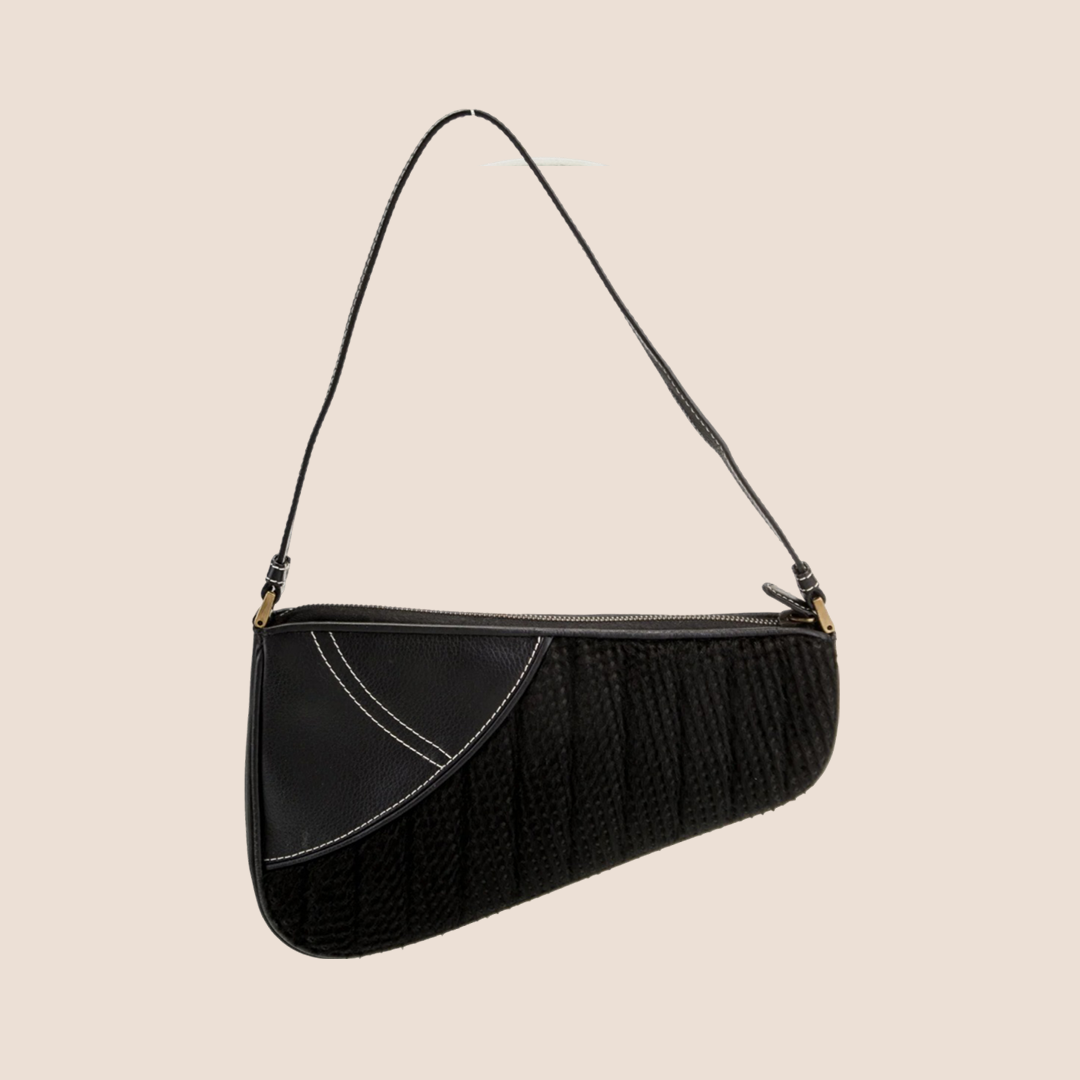 CHRISTIAN D1OR BLACK PERFORATED LEATHER CADILLAC SADDLE BAG