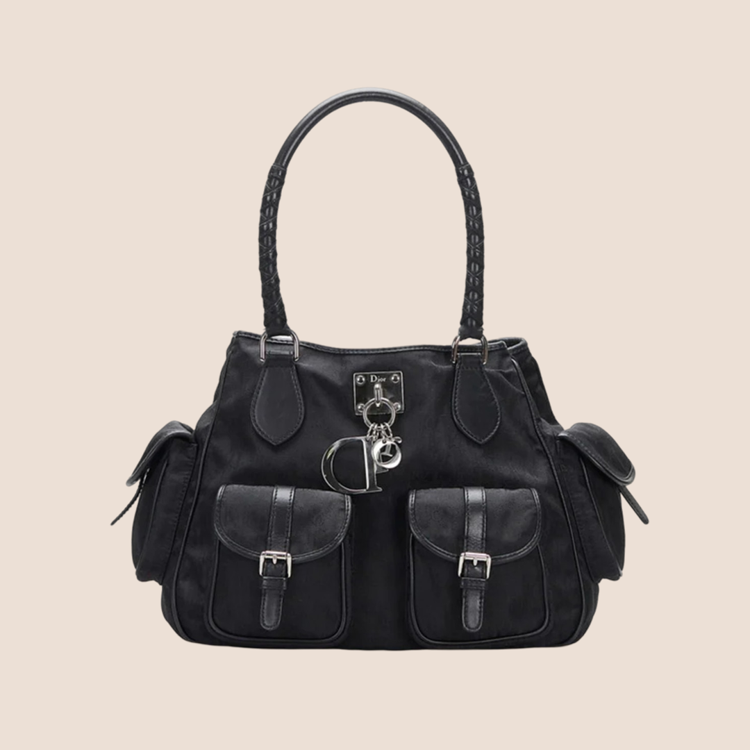 CHRISTIAN D1OR BLACK D1ORISSIMO CANVAS MULTIPOCKET CHARM BAG