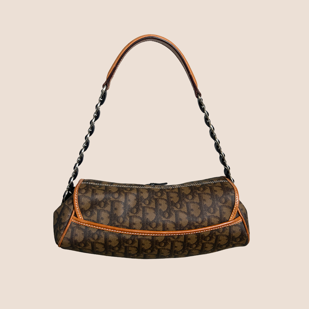 CHRISTIAN D1OR BROWN TROTTER ROMANTIQUE BAGUETTE BAG