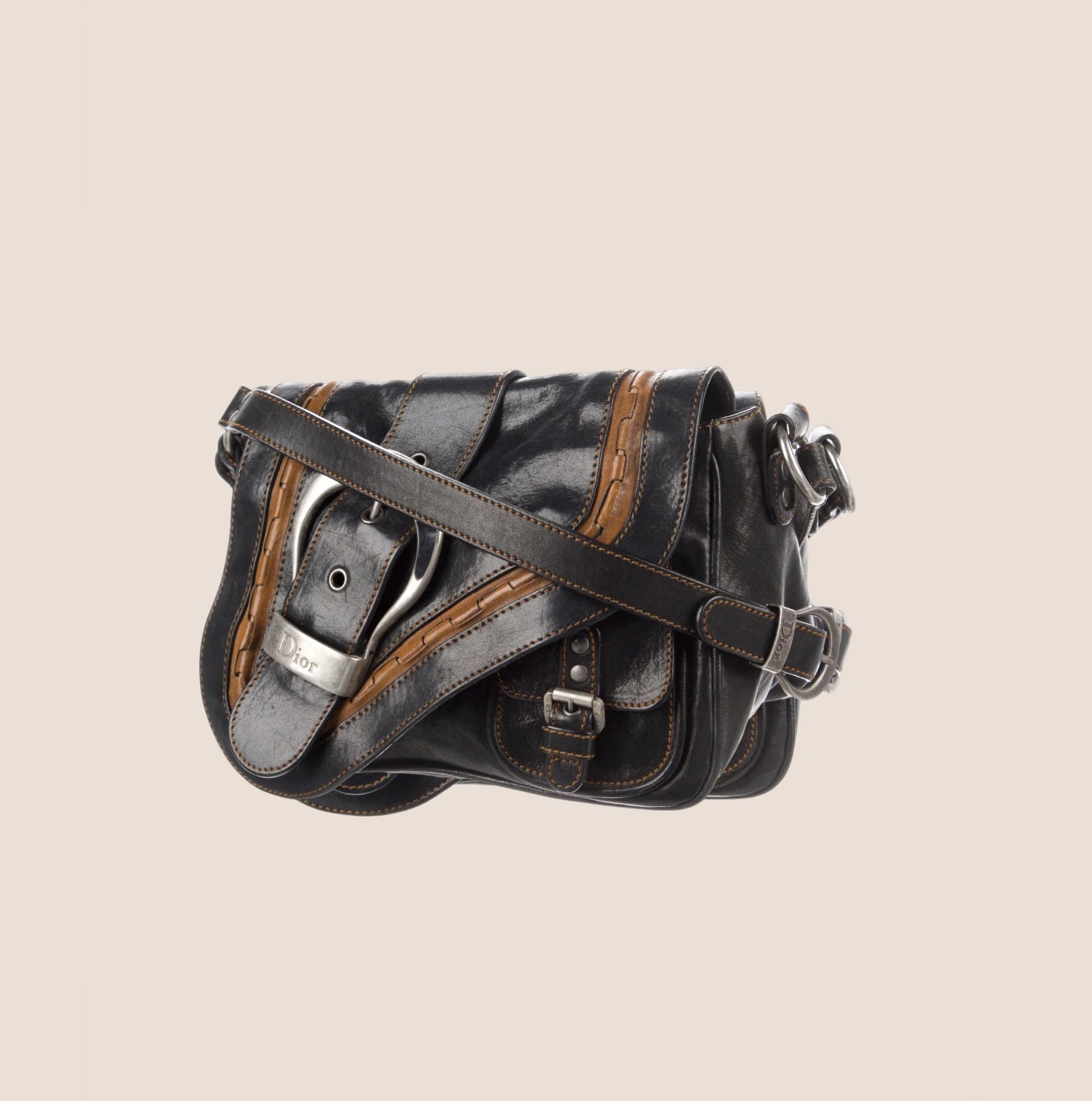 CHRISTIAN D1OR 2004 BLACK LEATHER MINI GAUCHO BAG