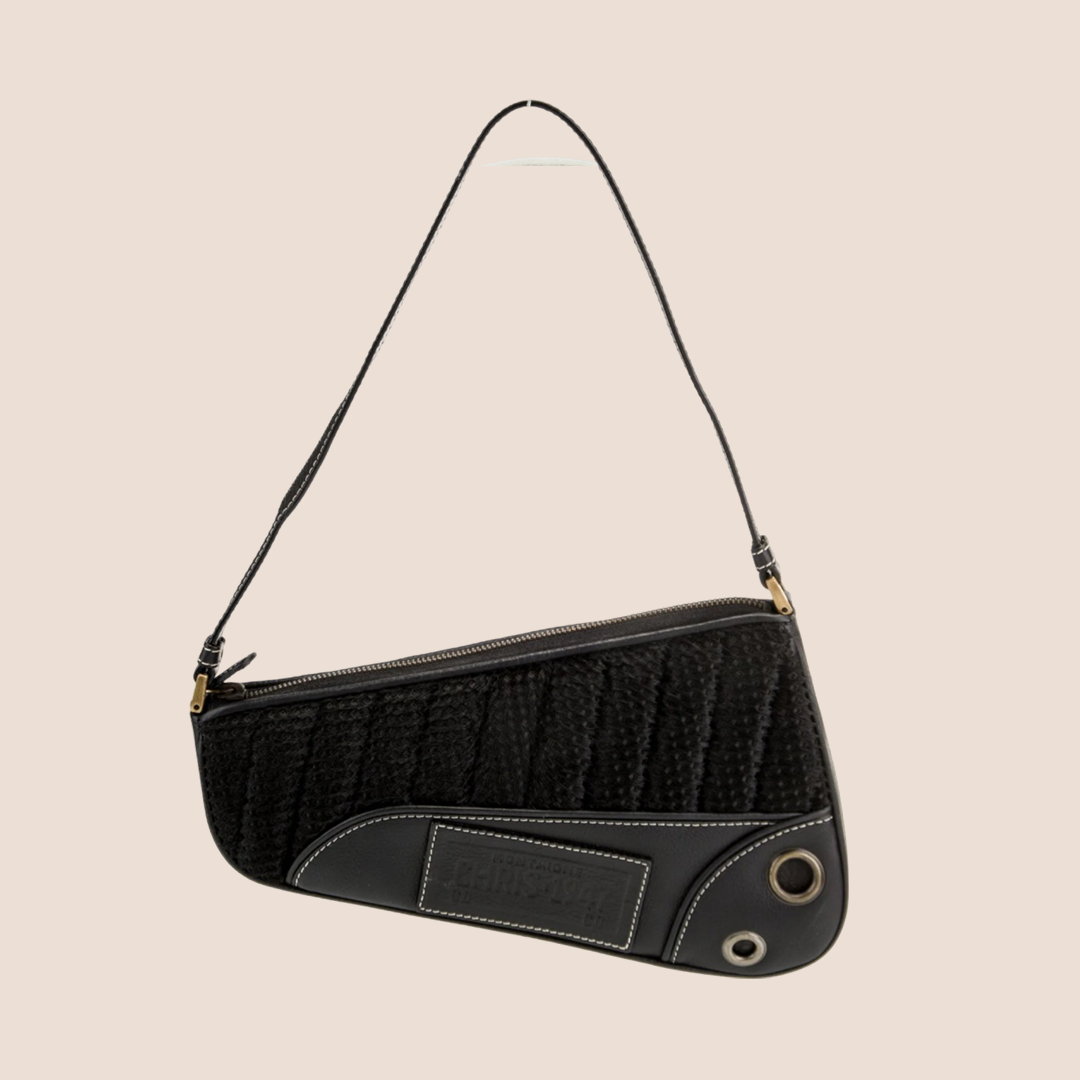 CHRISTIAN D1OR BLACK PERFORATED LEATHER CADILLAC SADDLE BAG