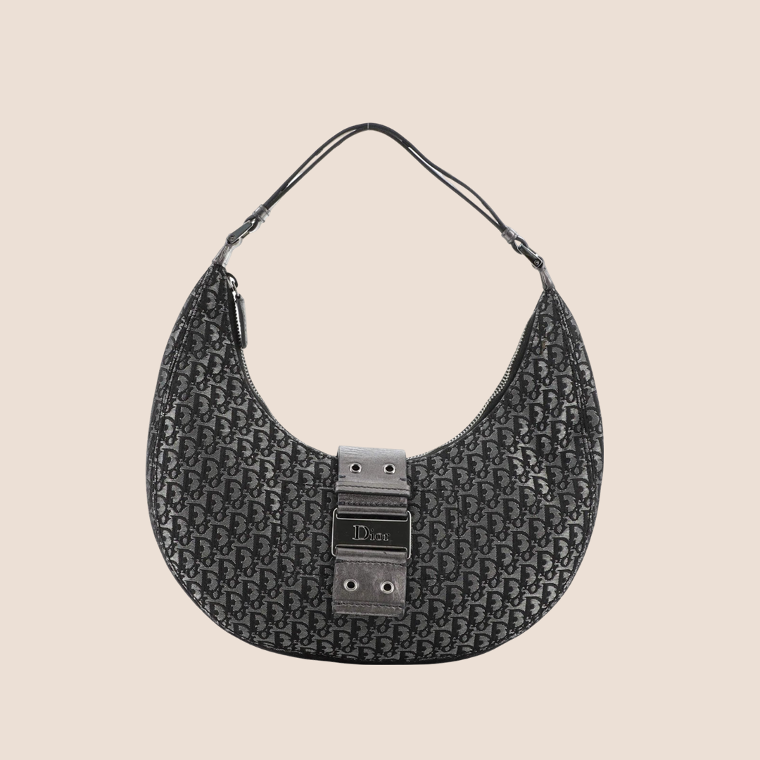 CHRISTIAN D1OR BLACK D1ORISSIMO METALLIC HALF MOON BAG