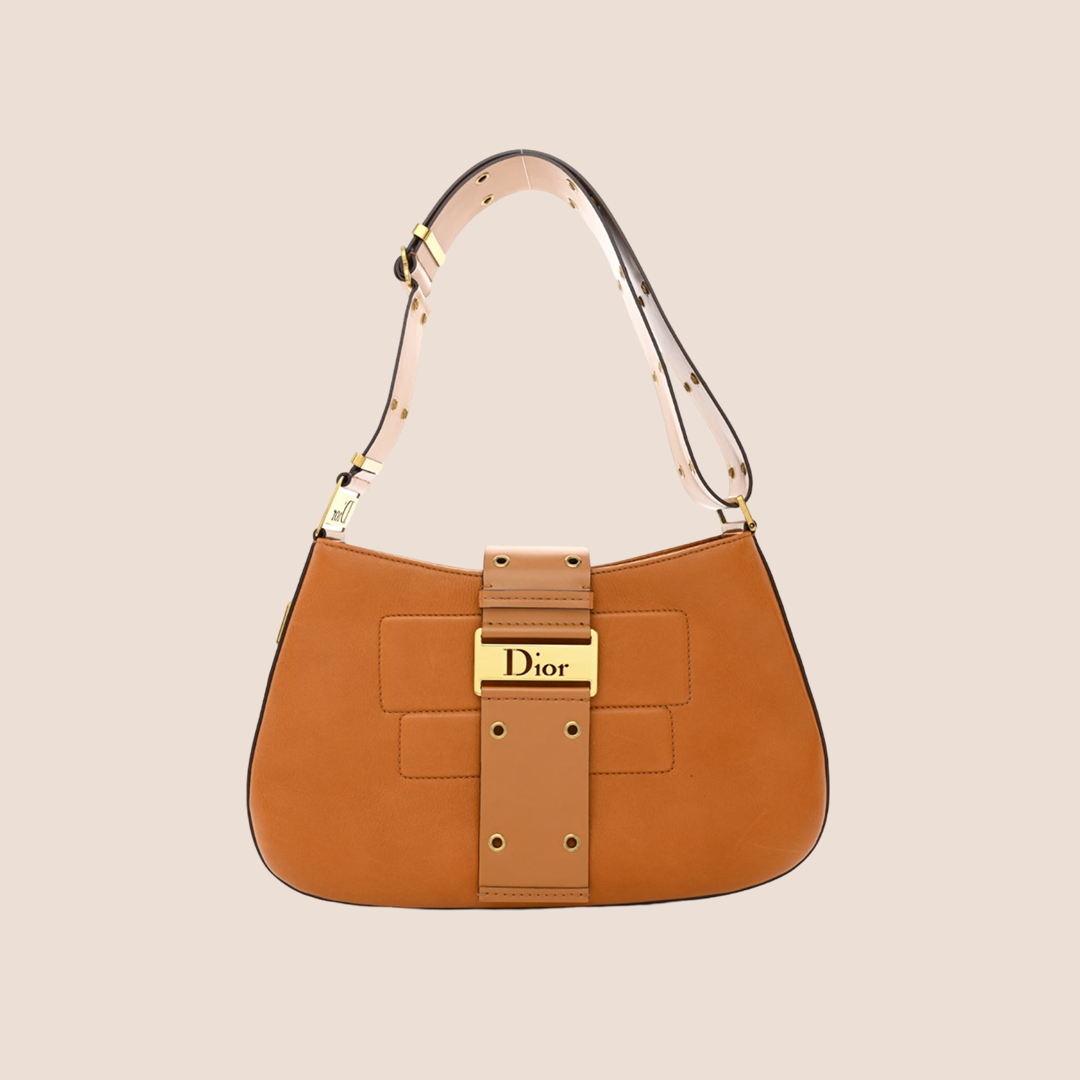 CHRISTIAN D1OR BROWN LEATHER STREET CHIC HOBO BAG