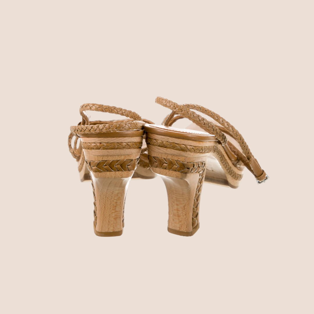 CHRISTIAN D1OR BROWN LEATHER BRAIDED SANDALS