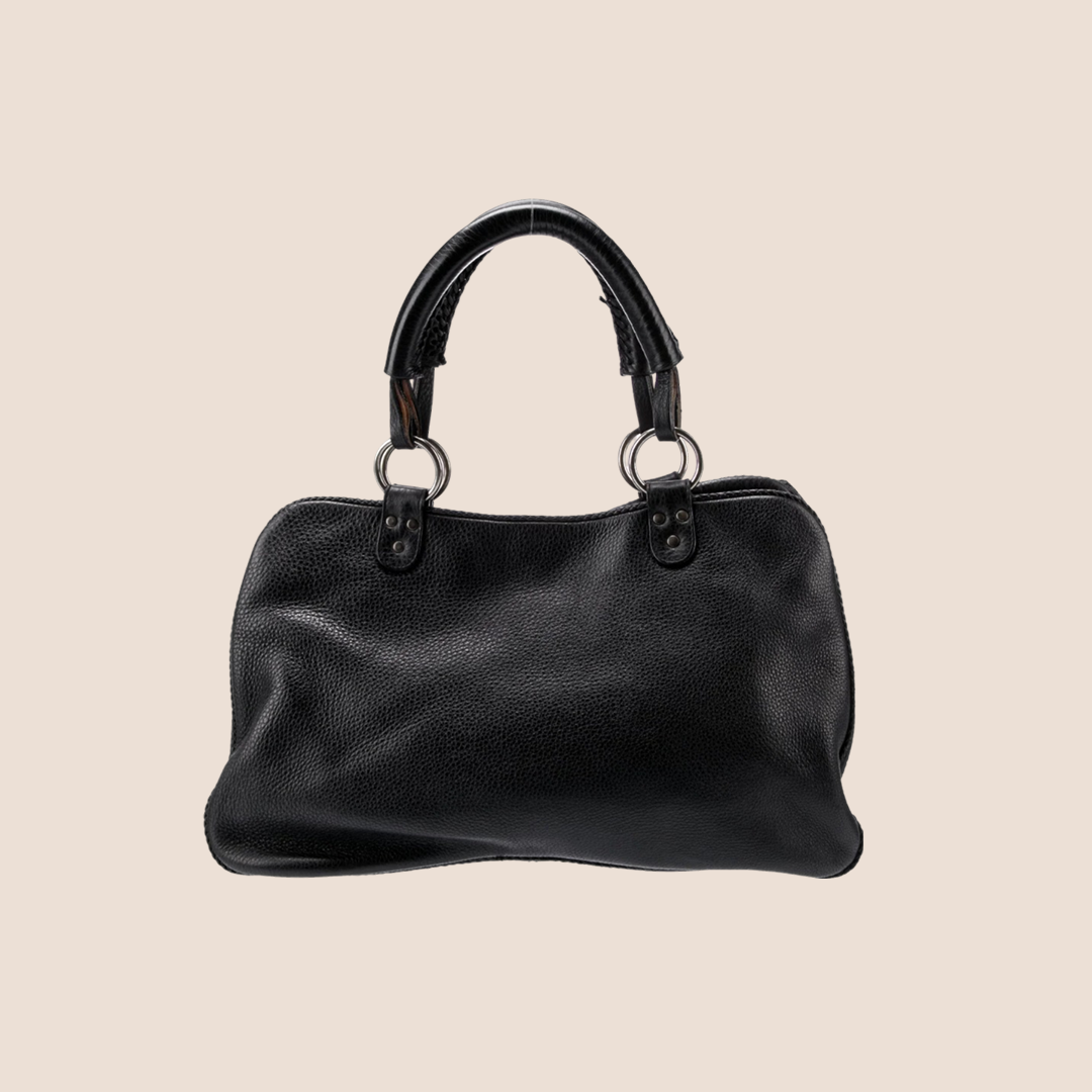 CHRISTIAN D1OR 2006 BLACK PEBBLED CALFSKIN GAUCHO TOP HANDLE BAG