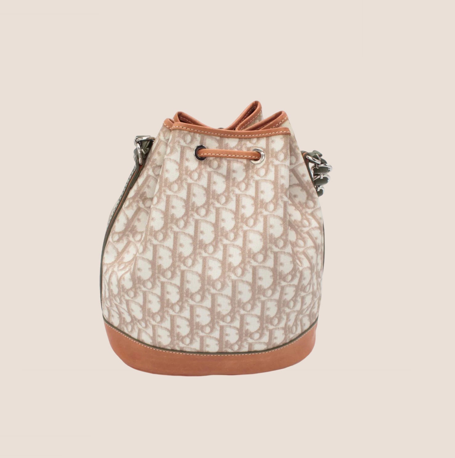 CHRISTIAN D1OR 2007 BEIGE &amp; KHAKI ROMANTIQUE BUCKET BAG