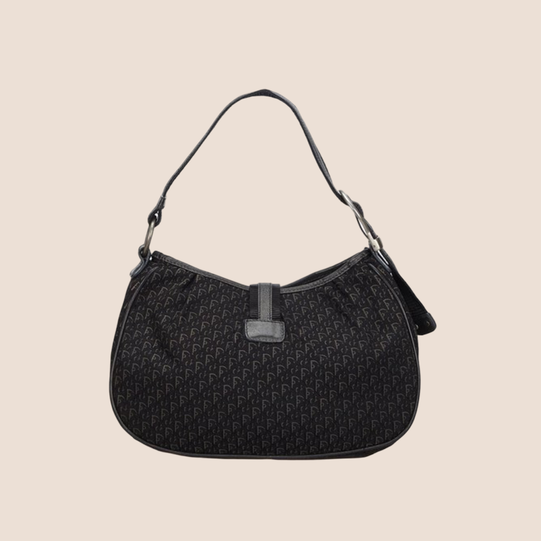 CHRISTIAN D1OR BLACK OBLIQUE BUCKLE HOBO BAG