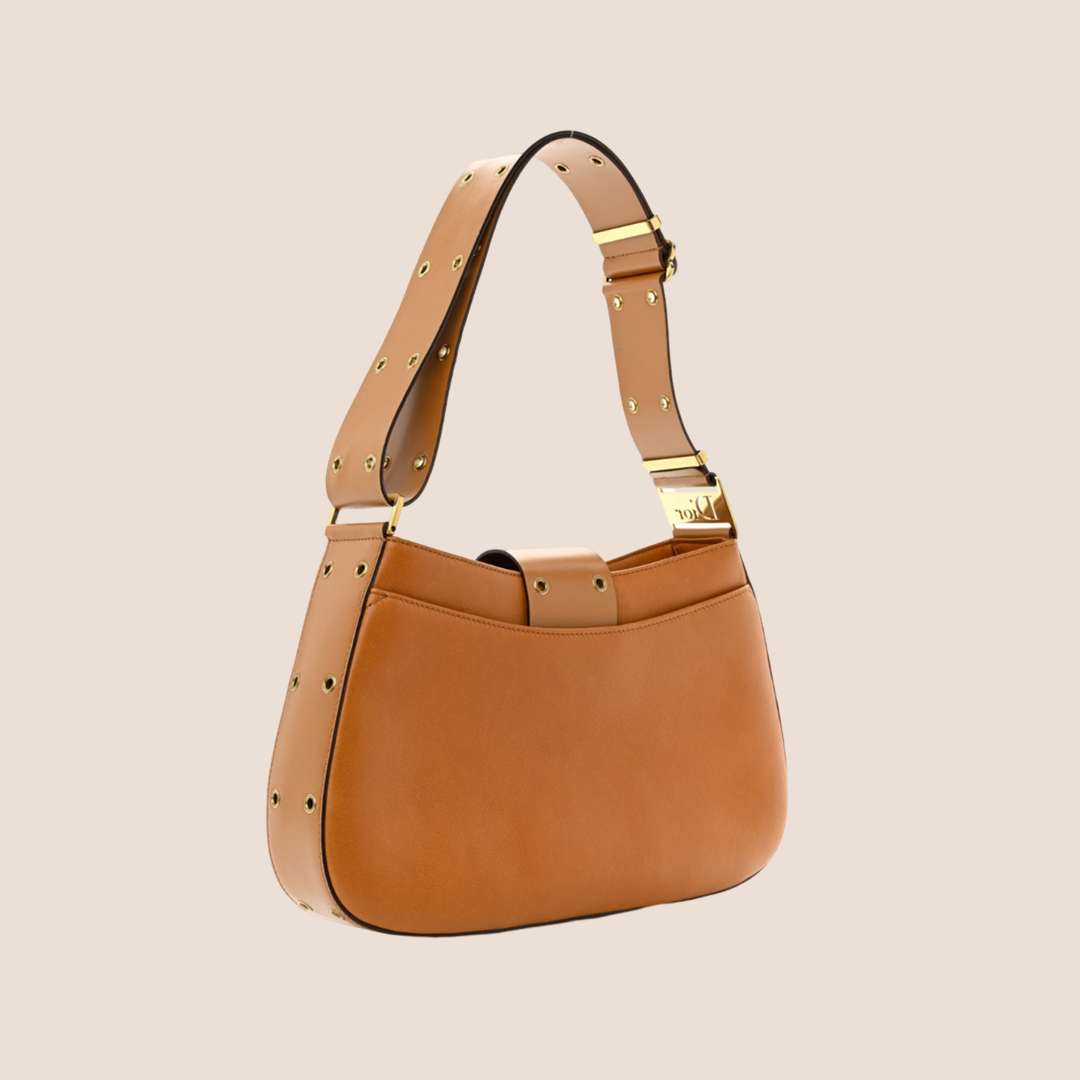 CHRISTIAN D1OR BROWN LEATHER STREET CHIC HOBO BAG