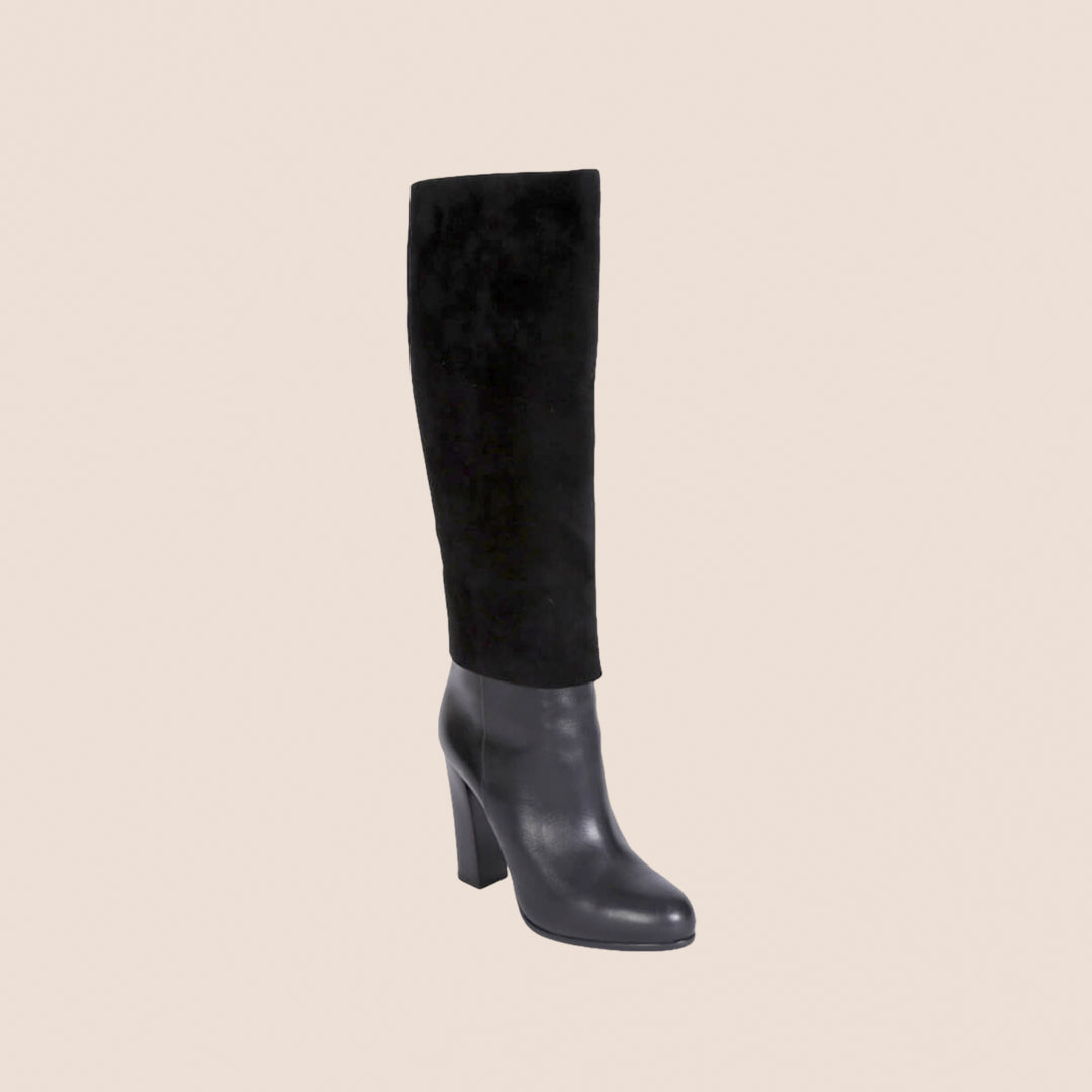CHRISTIAN D1OR BLACK SUEDE TOP LEATHER HIGH HEEL BOOTS