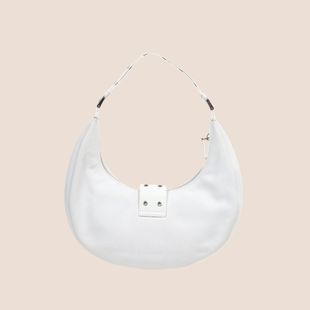 CHRISTIAN D1OR 2003 WHITE LEATHER STREET CHIC HALF MOON HOBO BAG