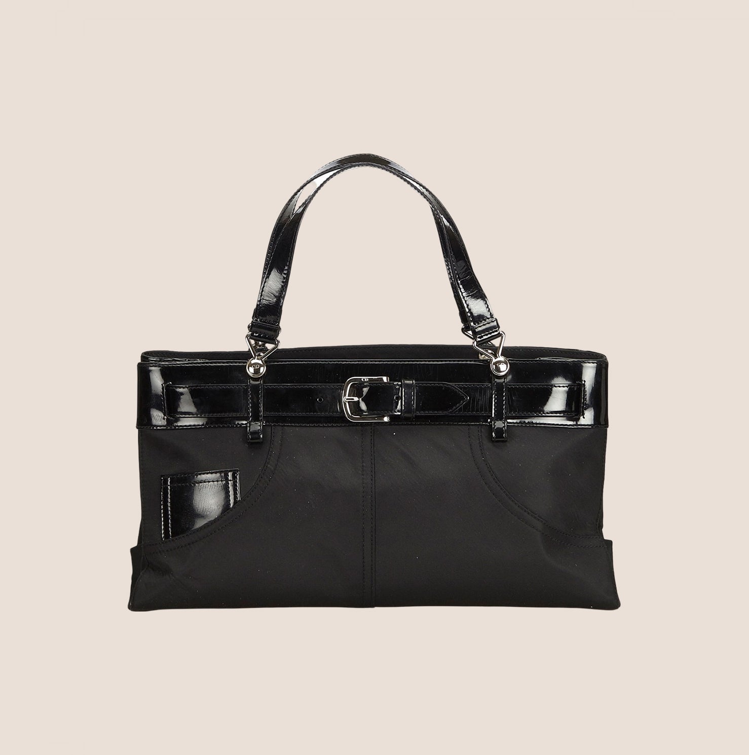 CHRISTIAN D1OR BLACK NYLON BELTED EVERYDAY BAG