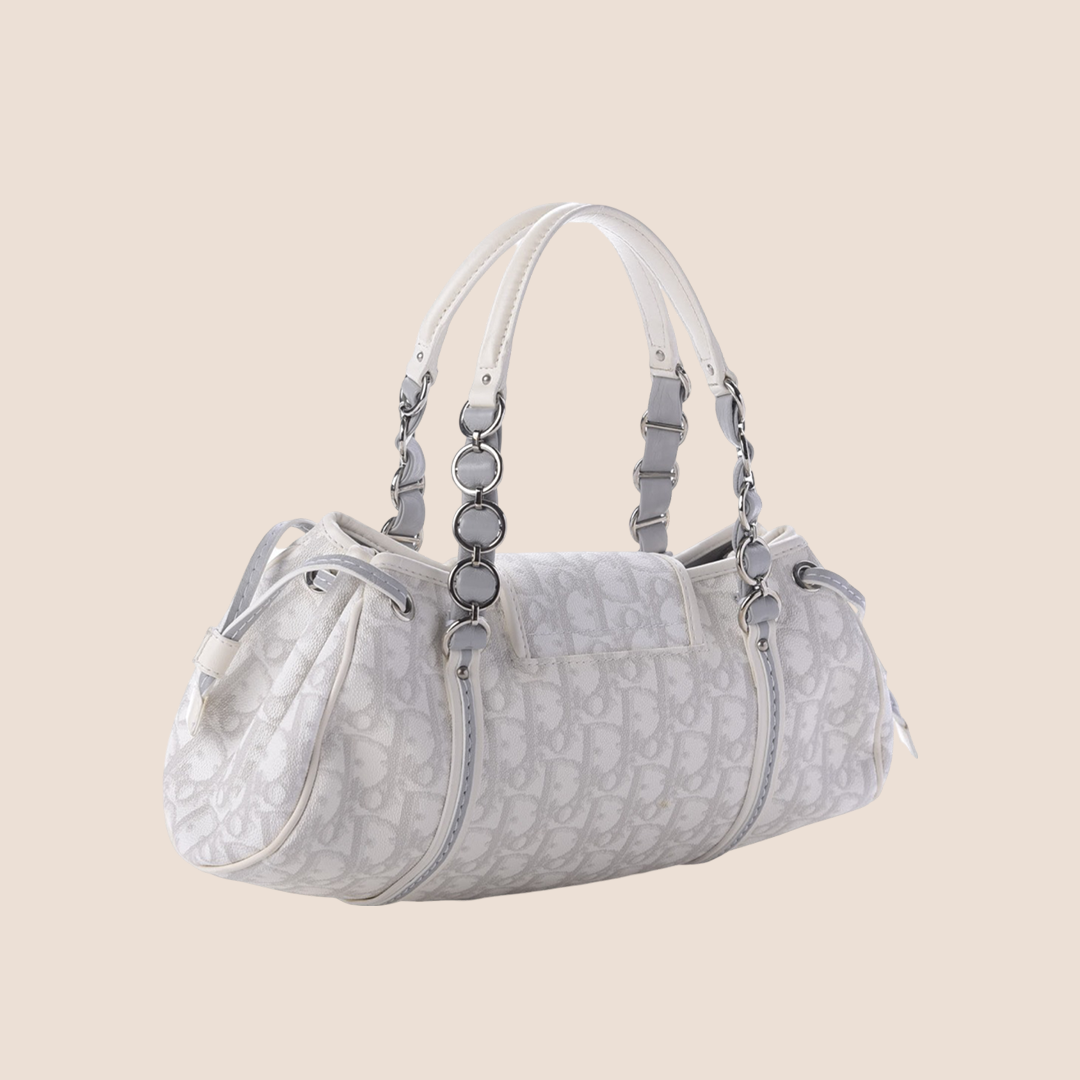 CHRISTIAN D1OR 2007 GREY &amp; WHITE ROMANTIQUE TROTTER HANDBAG