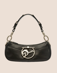 CHRISTIAN D1OR BLACK LEATHER LOGO DIVA BAG