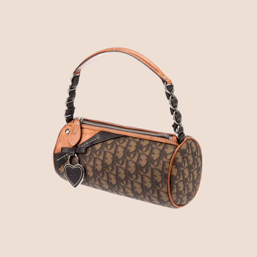 CHRISTIAN D1OR BROWN ROMANTIQUE TROTTER BARREL BAG
