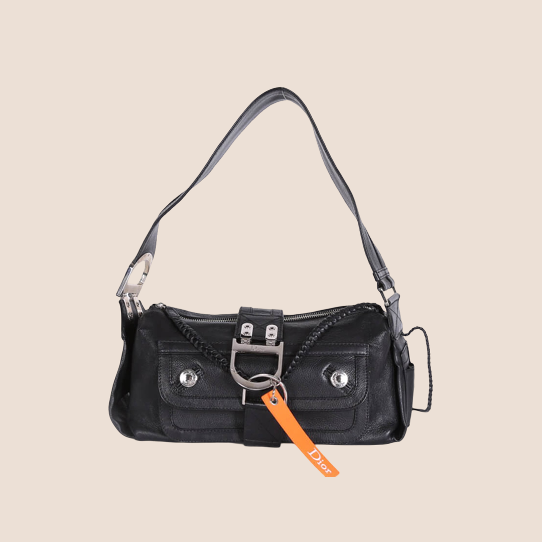 CHRISTIAN D1OR BLACK LEATHER FLIGHT BAG