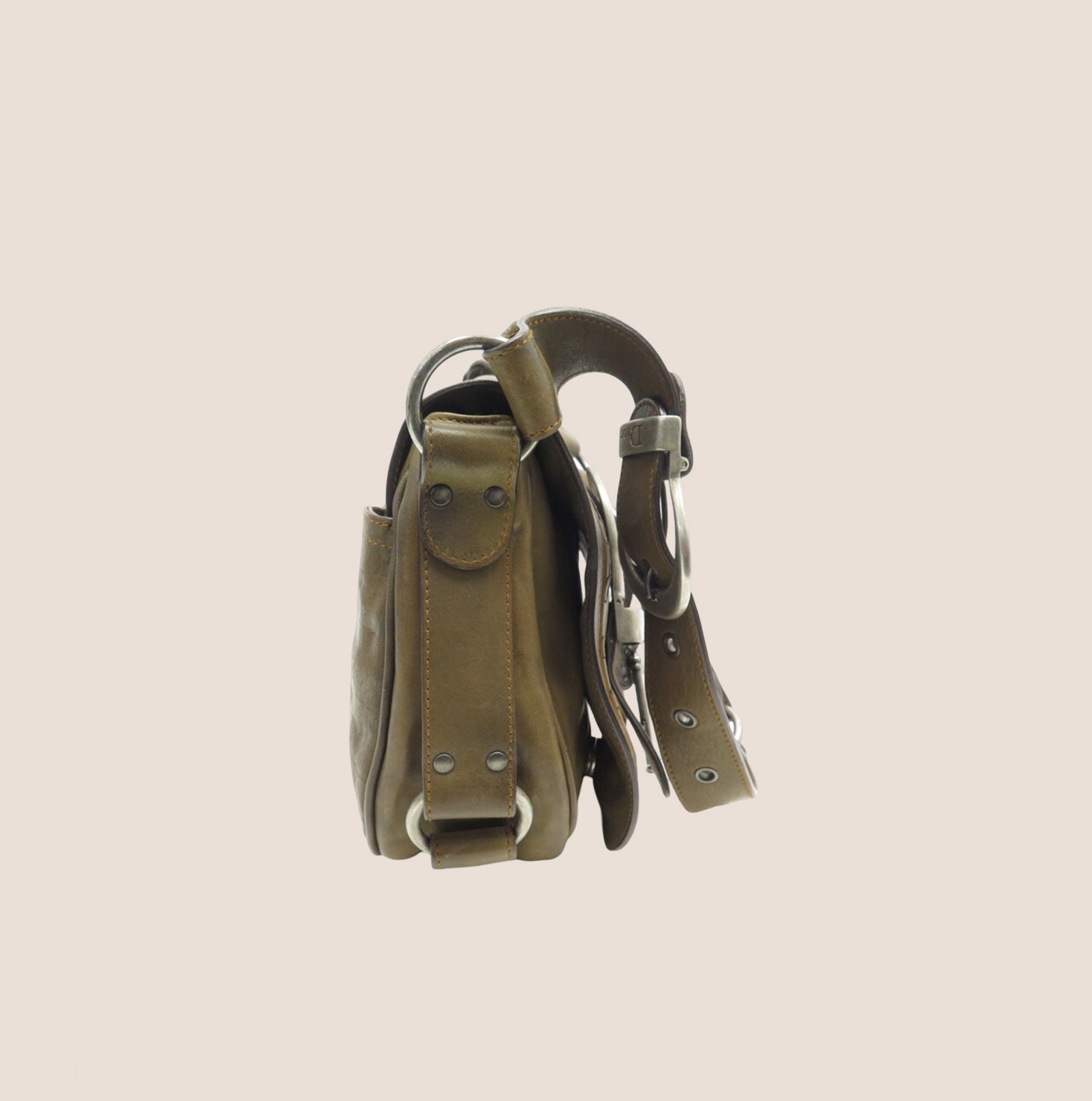 CHRISTIAN D1OR 2006 KHAKI LEATHER GAUCHO BAG