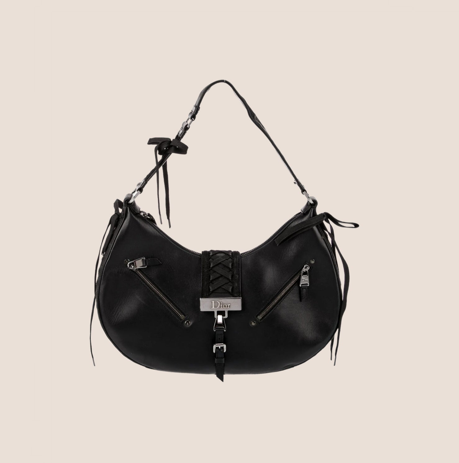 CHRISTIAN D1OR 2002 BLACK LEATHER ADMIT IT CORSET BAG
