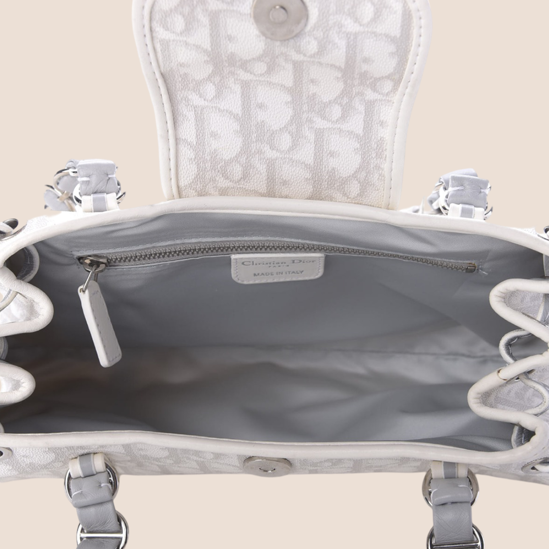 CHRISTIAN D1OR 2007 GREY &amp; WHITE ROMANTIQUE TROTTER HANDBAG