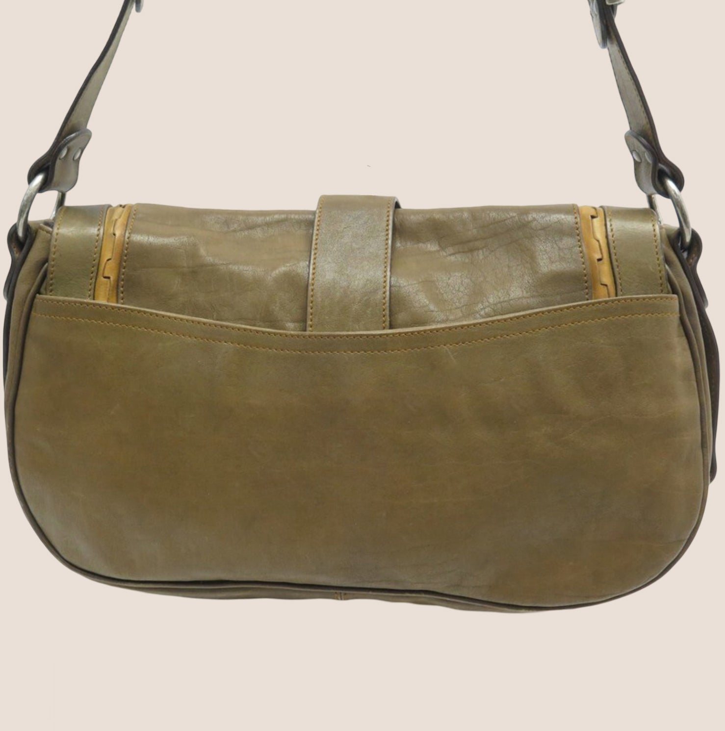 CHRISTIAN D1OR 2006 KHAKI LEATHER GAUCHO BAG