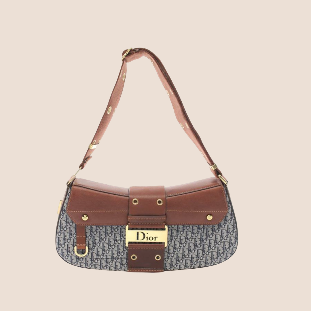 CHRISTIAN D1OR BROWN &amp; NAVY D1ORISSIMO STREET CHIC COLUMBUS BAG