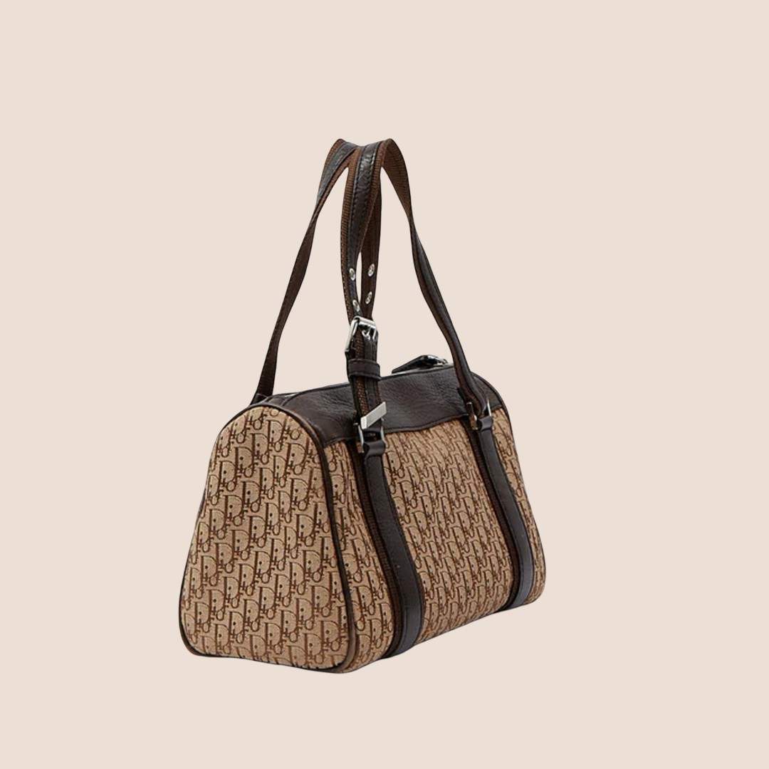 CHRISTIAN D1OR 2005 BROWN D1ORISSIMO CANVAS STREET CHIC BOSTON BAG