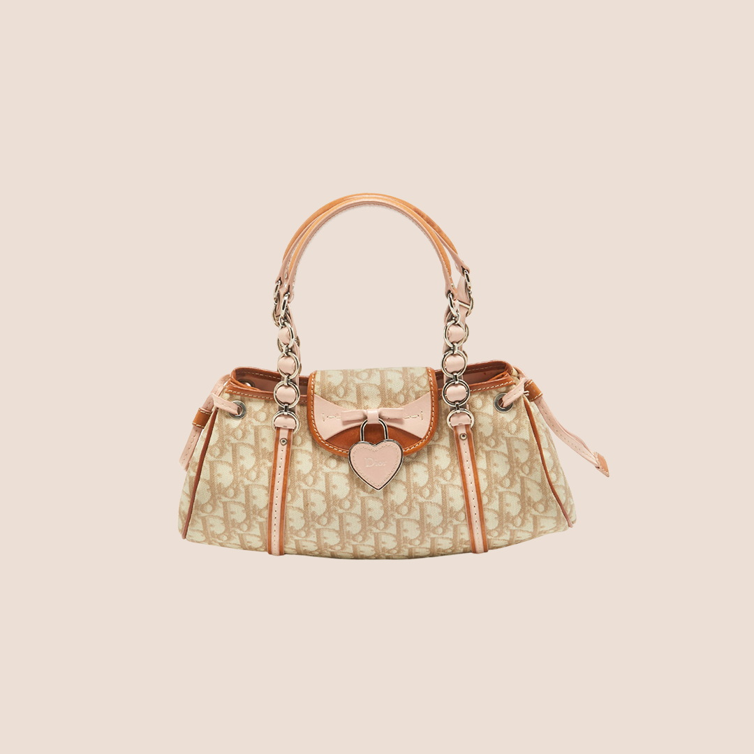 CHRISTIAN D1OR 2007 PINK &amp; BEIGE ROMANTIQUE TROTTER HANDBAG