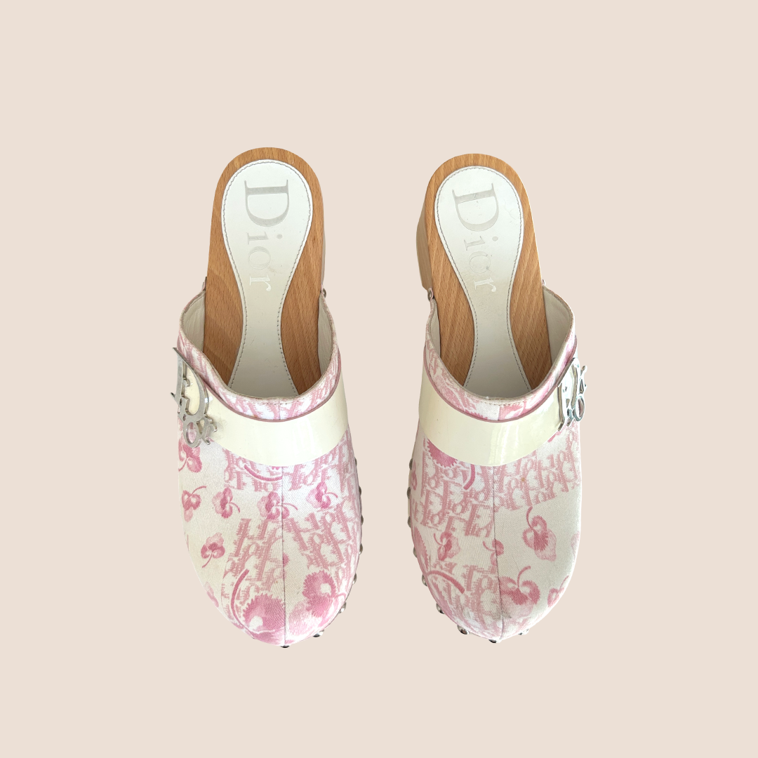CHRISTIAN D1OR 2004 CHERRY BLOSSOM CLOG MULES