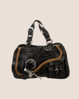 CHRISTIAN D1OR BLACK LEATHER GAUCHO SADDLE HANDBAG