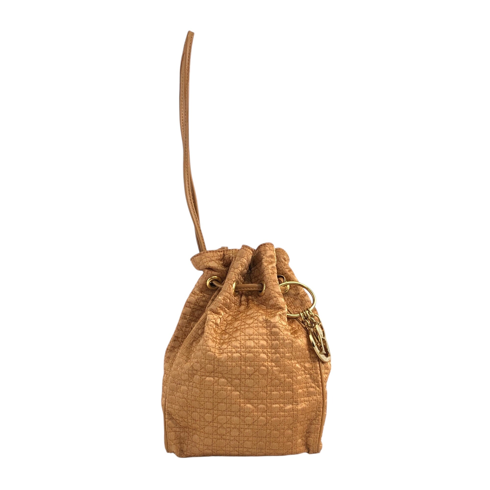 Christian D1OR Cannage Logo Charm Drawstring Small Handbag Beige Vintage 8d6rbt