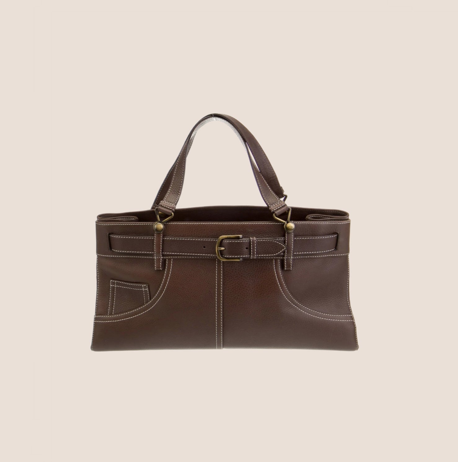 CHRISTIAN D1OR BROWN LEATHER BELTED EVERYDAY BAG