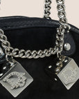 CHRISTIAN D1OR 2004 PYTHON TRIMMED BLACK SUEDE GAMBLER DICE BOWLER BAG